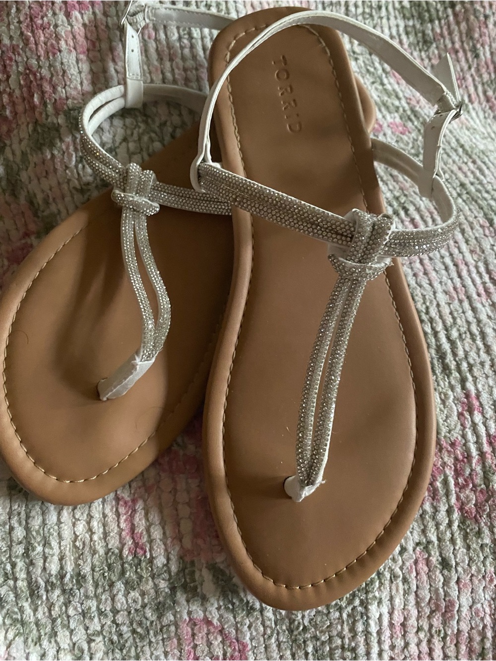 torrid White Gemstone T-Strap Sandals